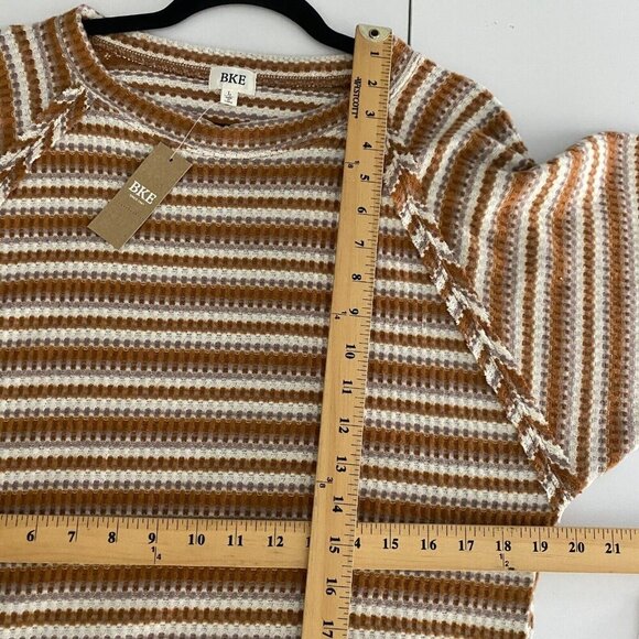 BKE Buckle Knit Top Womens Large Brown Stripe Long Sleeve Stretch - Picture 8 of 10